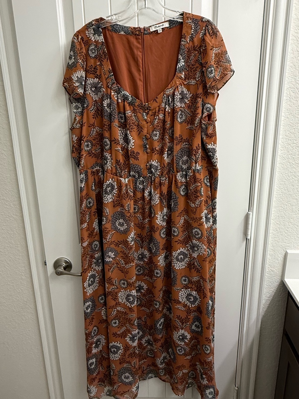 Madewell sheer sleeve Floral Midi Dress sz 18 - Picture 3 of 12